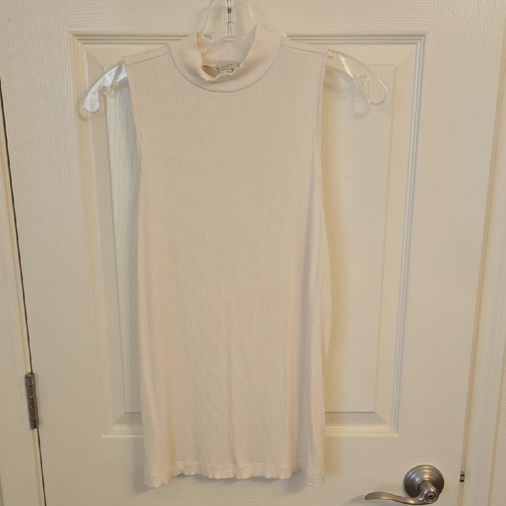LOFT Cream Ribbed Tank Top